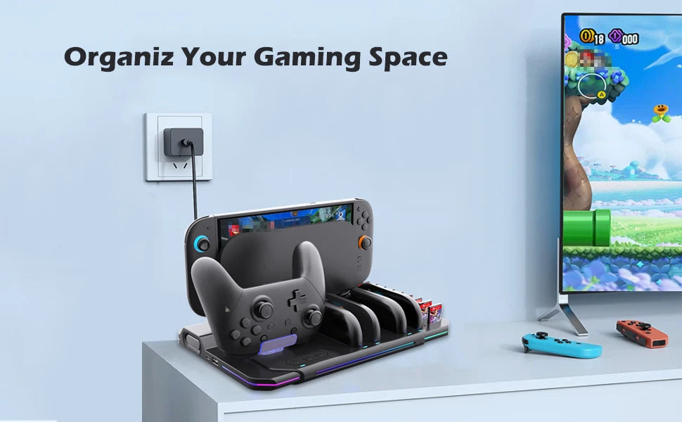 Multi-functional Cooling & Charging Stand SW2139 for Switch 2 with Cooling Fan,10 Game Card Slots & Offering 9 Adj Light Effects