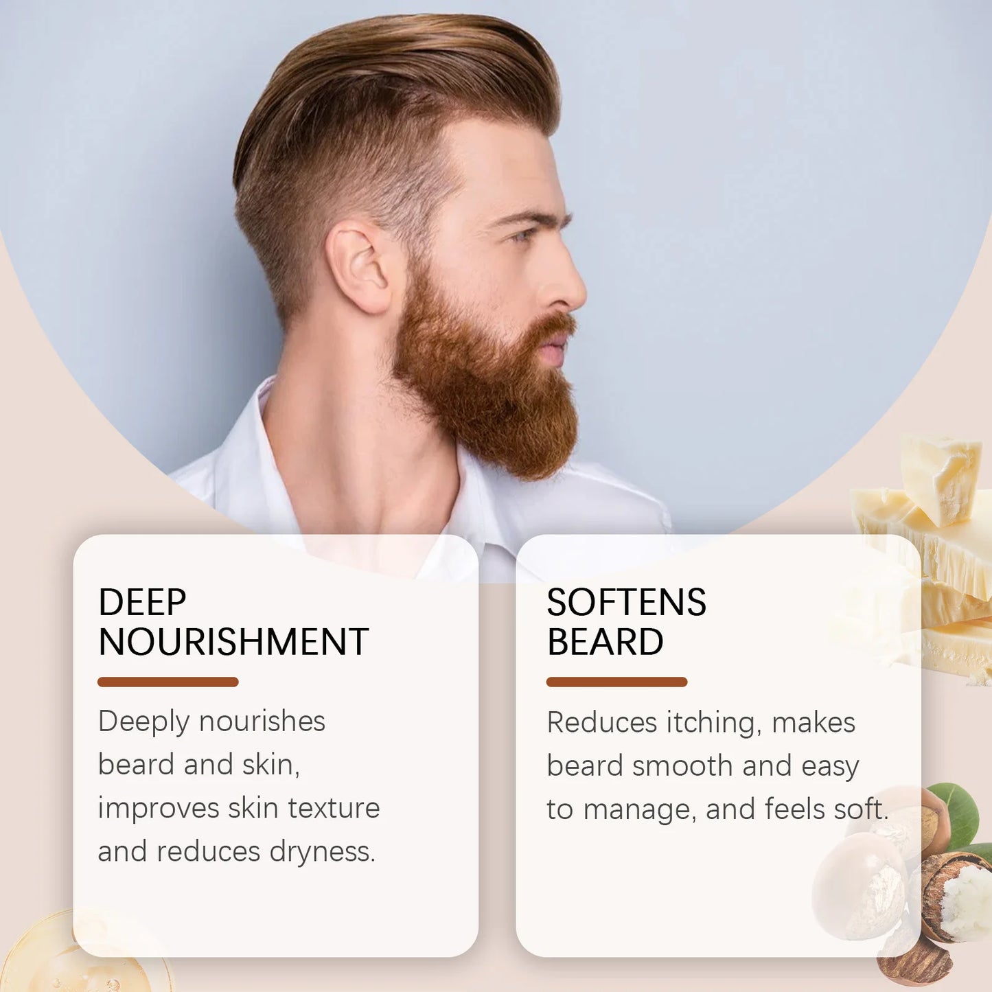 Beard Balm for Men with Sandalwood&Beeswax - Nourishing&Softening Beard Care Balm, Vitamin E Enriched, Anti-Itch Formula for dry