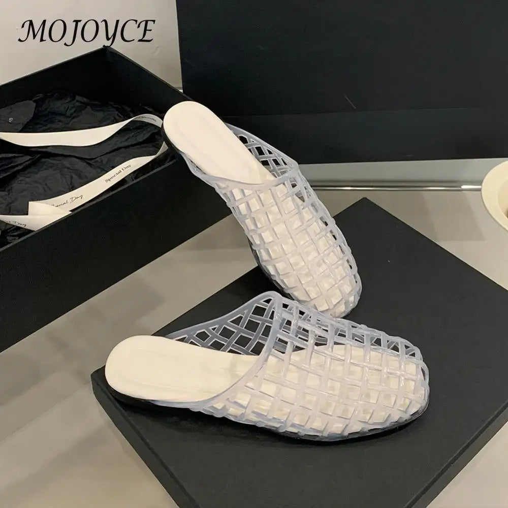 Women Jelly Flats Fashion Slip-On Flats Closed Toe Hollow Out Ballet Flats Breathable Casual Flat Sandals for Outdoor Travel