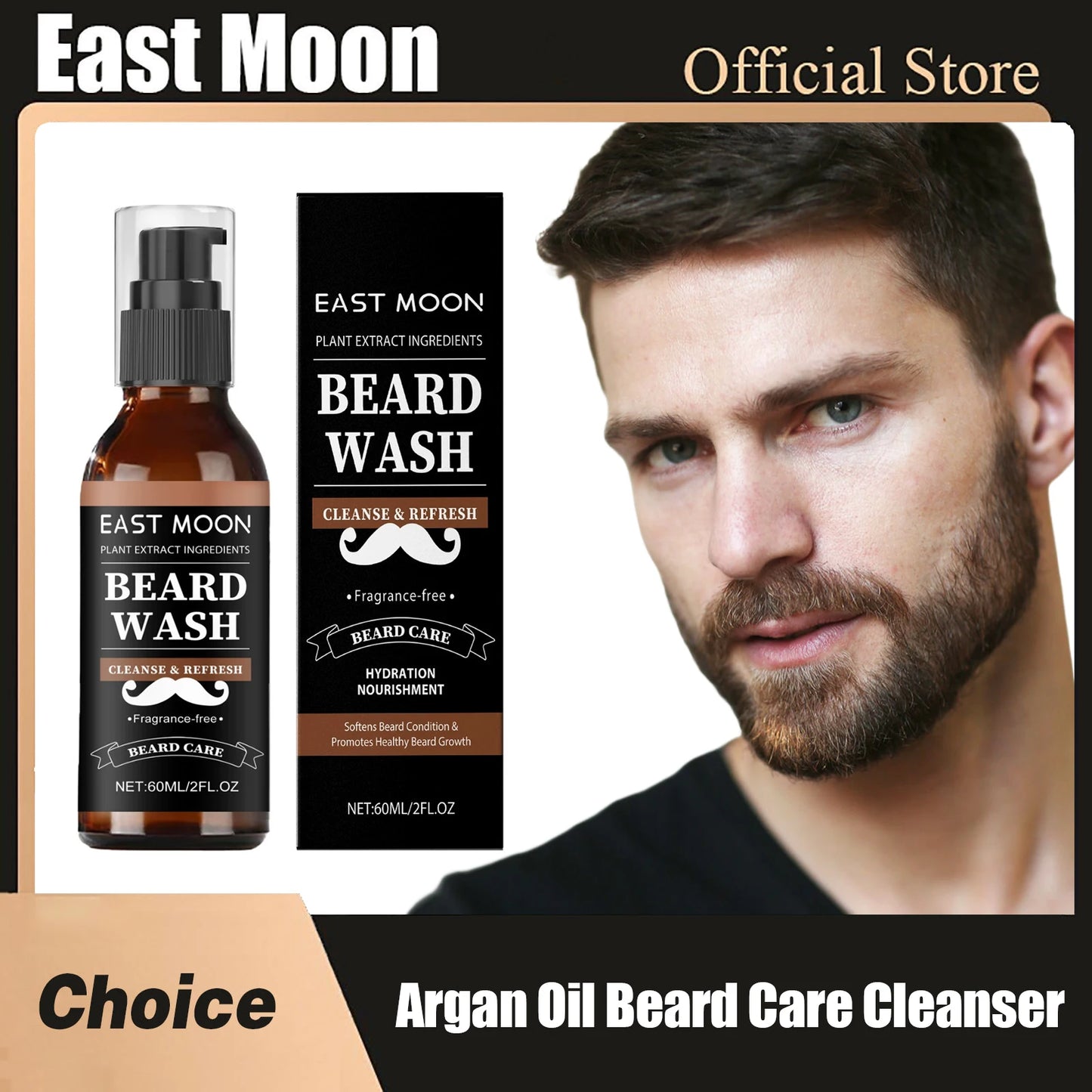East Moon Argan Oils Beard Care Cleanser Deep cleansing Oil Control Reduce Friction Non irritating Keep Soften Beard Conditioner
