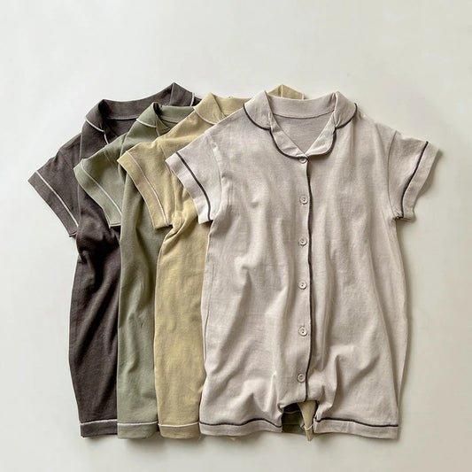 2025 Summer Baby Boy Girl Clothes Newborn Romper Pajamas Soild Button Short Clothing For 0- 3T Cute Korean Breathable Jumpsuit