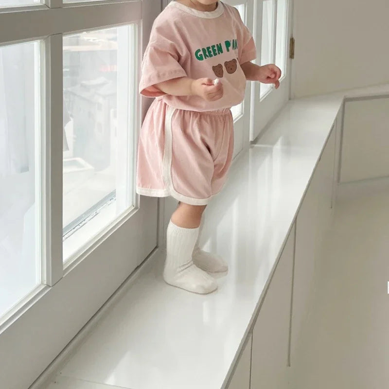 Baby Summer Tracksuits Cute Bear Print Cotton T-shirt+Short Child New Casual Sports Clothes Sets Babies Fashion Set