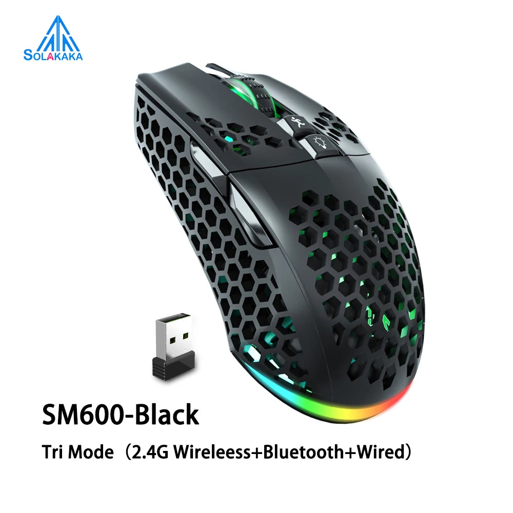 SM600 3-Mode Connection Wireless Gaming Mouse Ergonomic Design Rechargeable Mice Macro Software Zero Latency
