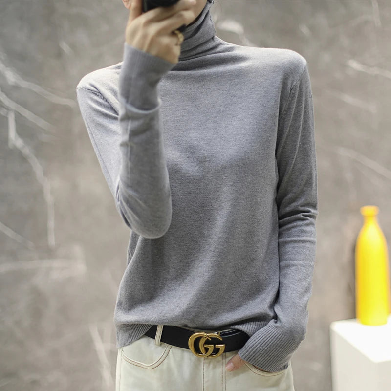 Turtleneck Women Sweater Autumn Winter Warm Bottiming Shirts Korean Fashion Long Sleeve Pullovers Slim Fit Casual Warm Knitwears