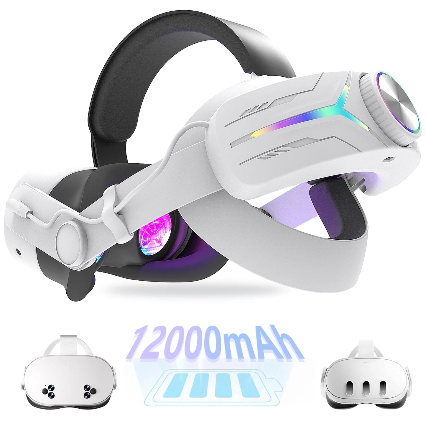 head strap with RGB Lights 12000mah Rechargeable Battery for Meta Quest 3/3S Gaming head strap VR Accessory Compatible