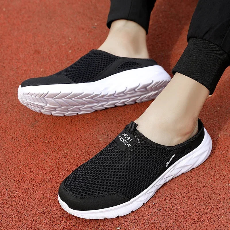 MAEDEF Half Slippers Outdoor High Quality Anti-slip Men Leisure Shoes Mesh Breathable Soft Comfortable Flat-bottomed Slippers