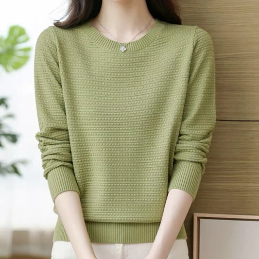 AutumnWinter New Solid Color Women's Base Layer Fashion Hollow Knit Long Sleeve Sweater