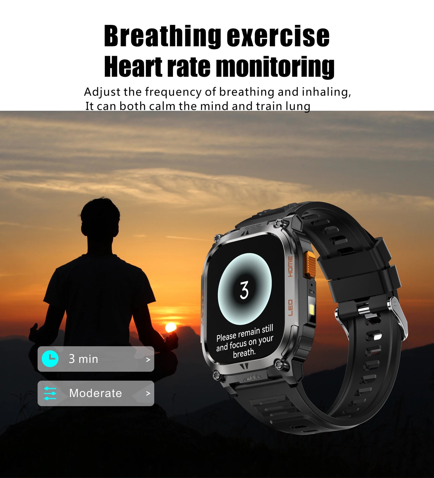 LIGE New GPS Tracking Smart Watch  LED Flashlight 1.96inch HD Screen Compass BT Call Waterproof Sport Smartwatch For Android iOS