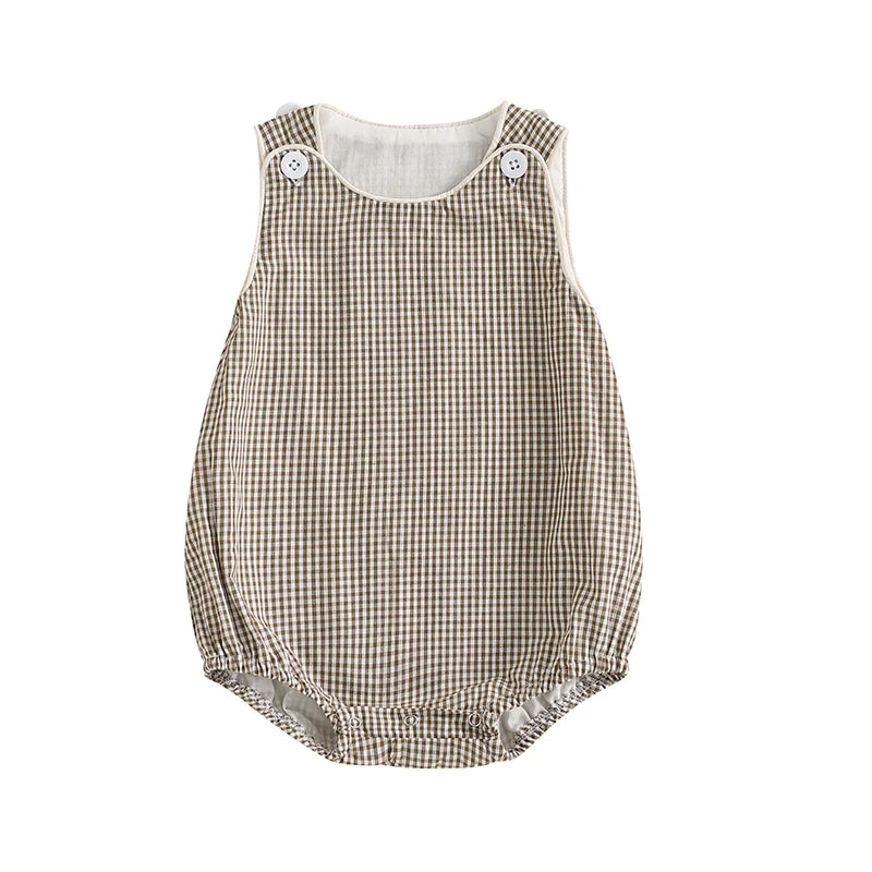 0-18M Newborn Baby Summer Tank Romper Plaid Print Sleeveless Round Neck Jumpsuit for Boys and Girls