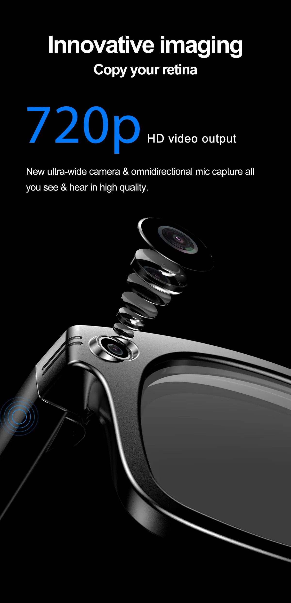 Smart Glasses Recording Videos AI Photo Recognition Answer Translation 260mAh Large Battery IP65 Waterproof Bluetooth Glasses