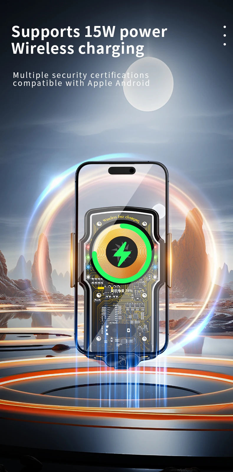 120W Magnetic Charger Car Phone Holder 15W Fast Wireless Charging Autocar Phone Stand Touch Control Lights for iPhone Xiaomi