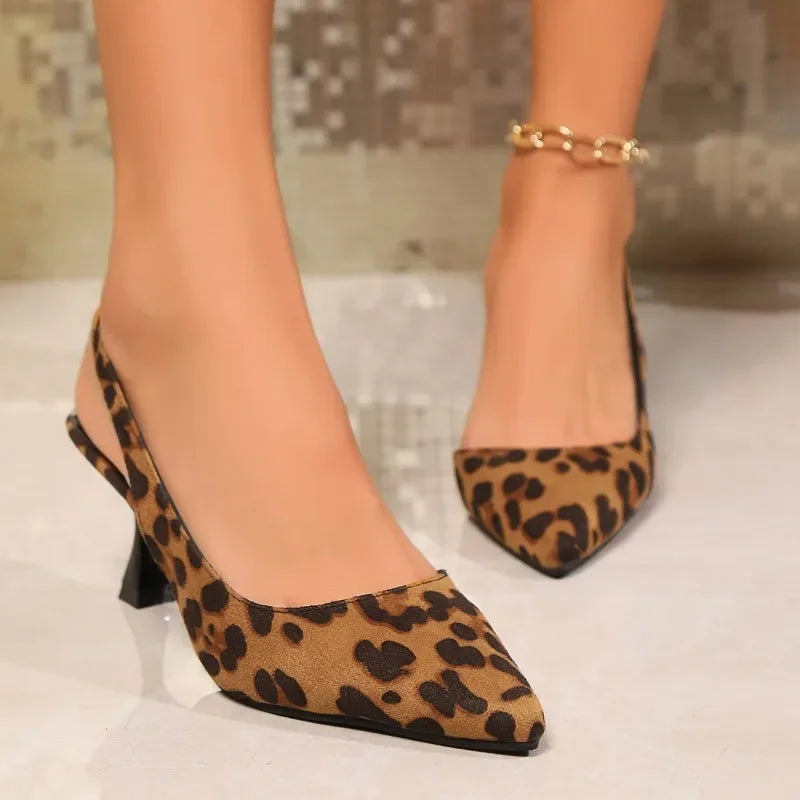 Shoes for Women 2024 New One Kick Women Pumps Autumn Leopard Print Pointed Toe Shallow Stilettos or Thin Heels Large Size Shoes