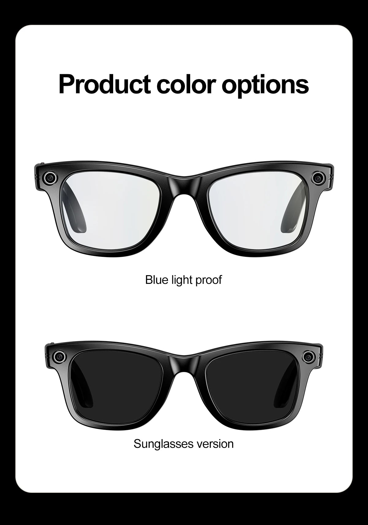 Smart Glasses Recording Videos AI Photo Recognition Answer Translation 260mAh Large Battery IP65 Waterproof Bluetooth Glasses