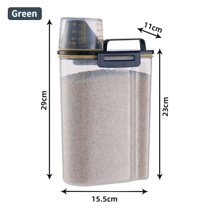 1.5/2kg Kitchen Supplies Food Storage Bucket Portable Moistureproof Storage Tank with Scale Cup Food Bucket Plastic Container