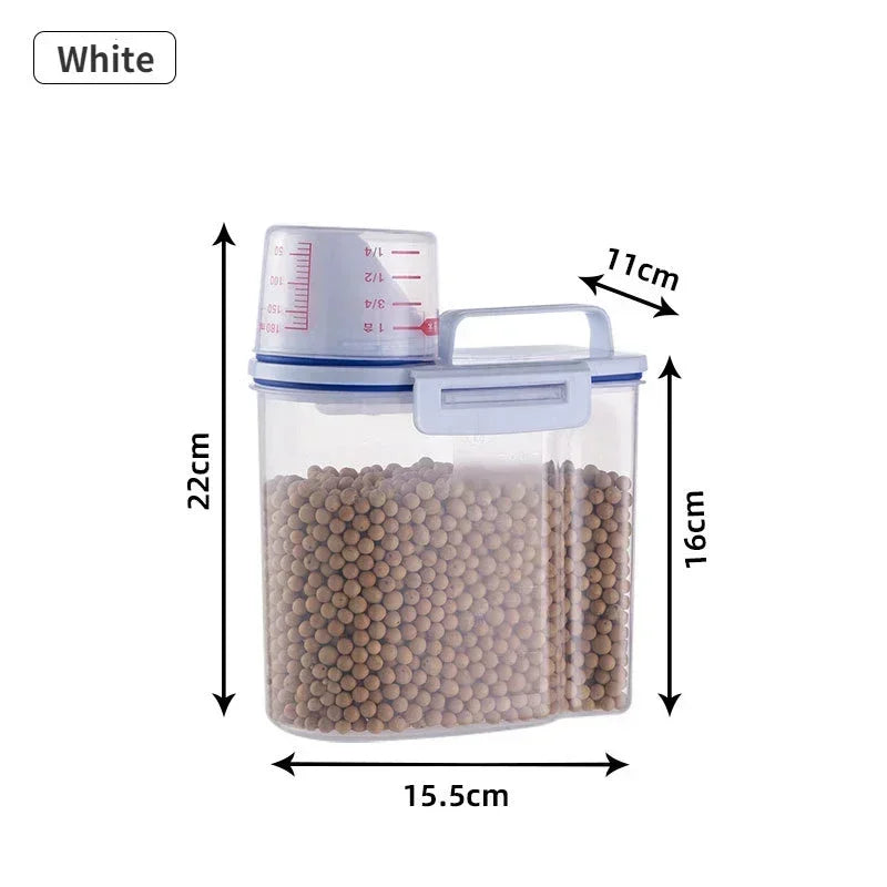 1.5/2kg Kitchen Supplies Food Storage Bucket Portable Moistureproof Storage Tank with Scale Cup Food Bucket Plastic Container