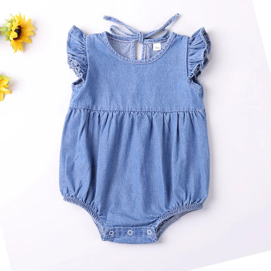 Baby Girls Rompers Toddler Ruffles Romper Cotton Denim Fly Sleeveless Summer Bodysuit Sunsuit Outfits Newborn Infant Jumpsuit