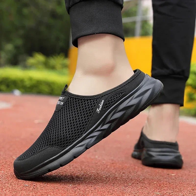 MAEDEF Half Slippers Outdoor High Quality Anti-slip Men Leisure Shoes Mesh Breathable Soft Comfortable Flat-bottomed Slippers