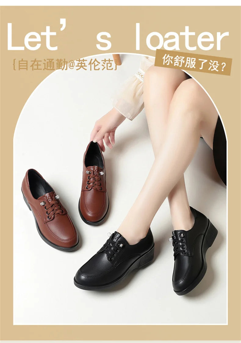 Spring Autumn New Fashion Women's Solid Thick Sole Flat Casual Breathable Walking Running Soft Leather Single Shoes Versatile
