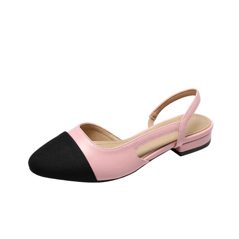 New Pointed Toe Sandals Fashion Low Square Heels Flat Shoes Korean Color Matching Party Ladies Shoes Chaussure Femme 2024