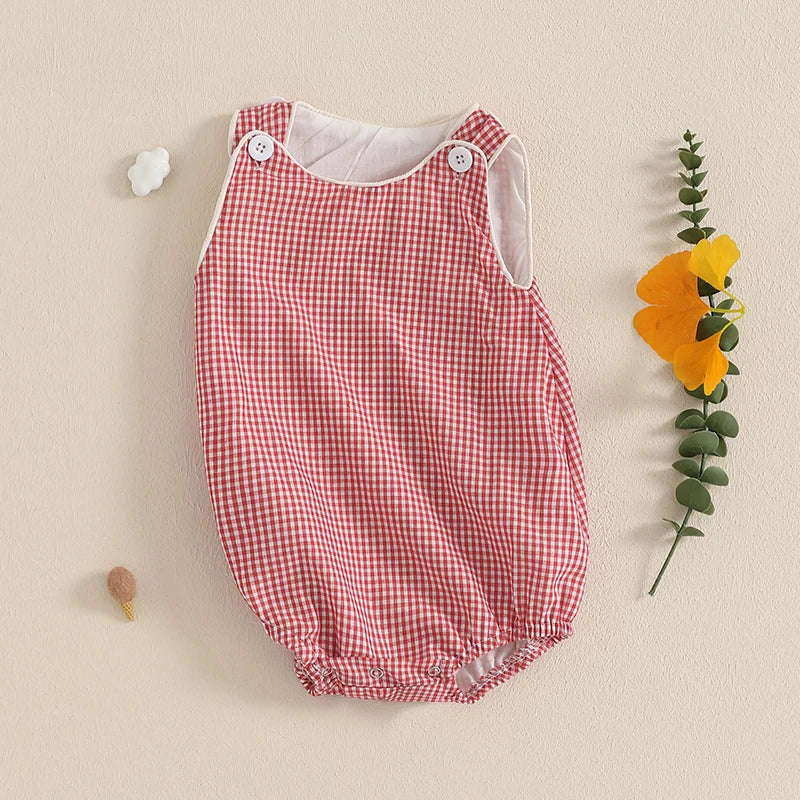 0-18M Newborn Baby Summer Tank Romper Plaid Print Sleeveless Round Neck Jumpsuit for Boys and Girls