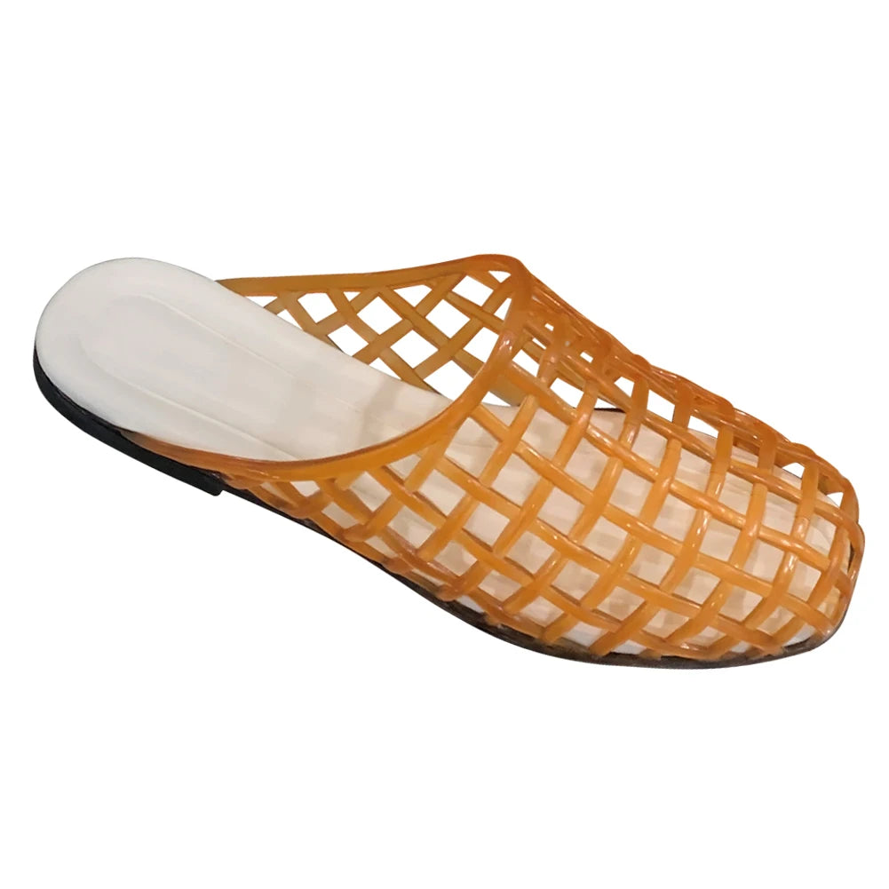 Women Jelly Flats Fashion Slip-On Flats Closed Toe Hollow Out Ballet Flats Breathable Casual Flat Sandals for Outdoor Travel