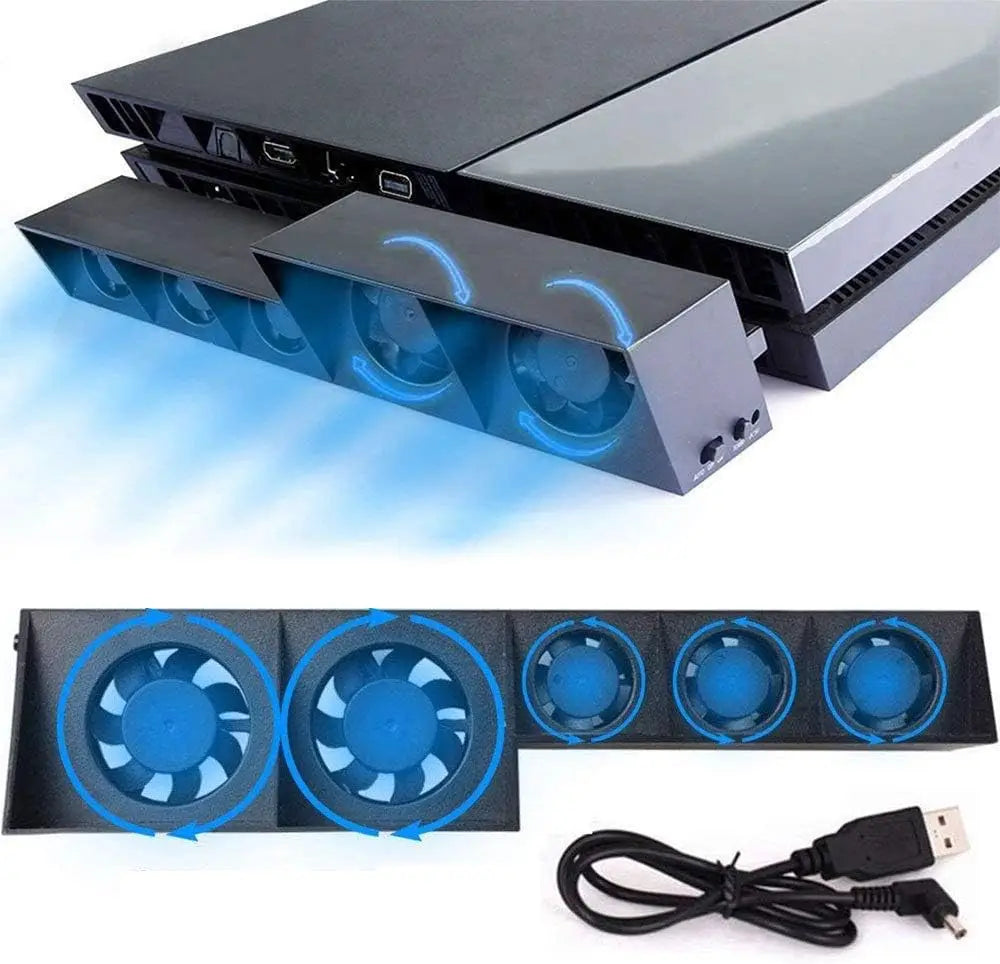 Cooling Fan Fit for Sony PS4, USB External Turbo Temperature Control Cooler Fan with 5 Fans, 3 Adjustable Fan Speeds