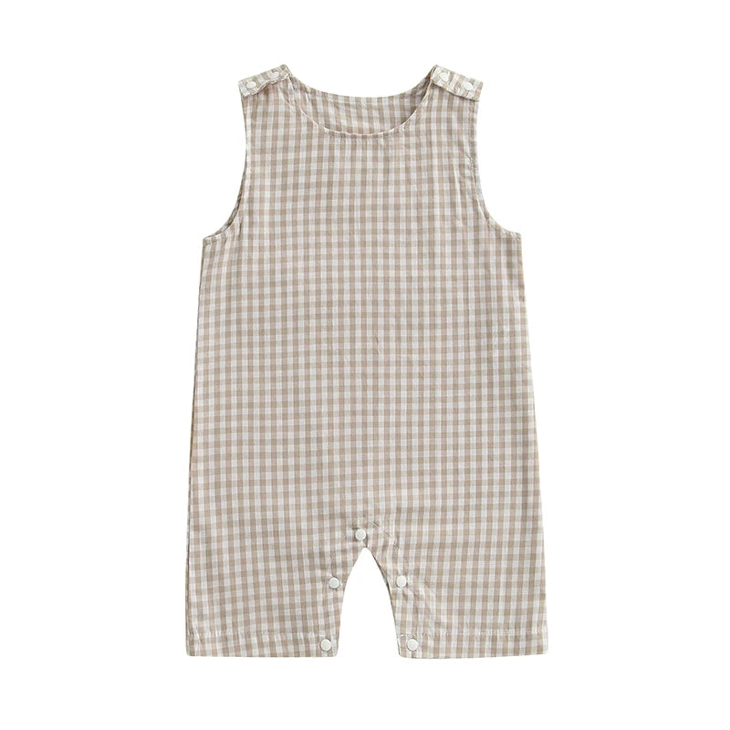 Cute Toddler Striped Sleeveless Romper Jumpsuit with Round Neck and Button Closure for Baby Boys and Girls