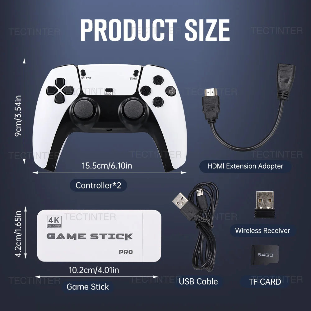 M15 4K Game Stick Mini TV Retro Video Game Console Wireless Gamepads Controller Handheld Game 128G 30000+ Games HD Output