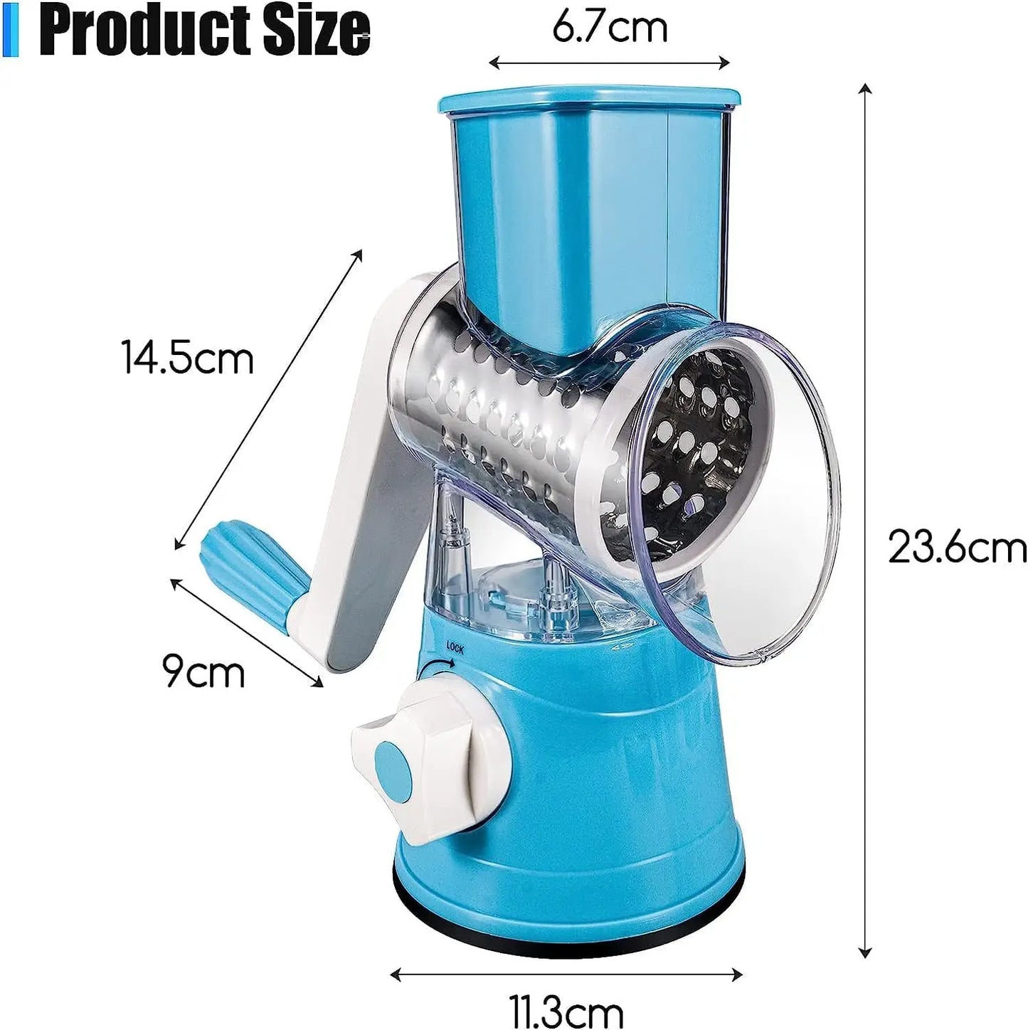 Cheese Grater Rotary, Rotary Grater for Kitchen, 3 in 1 Grater Vegetable Slicer with 3 Drum Blades,Fast Cutting Cheese Shredder