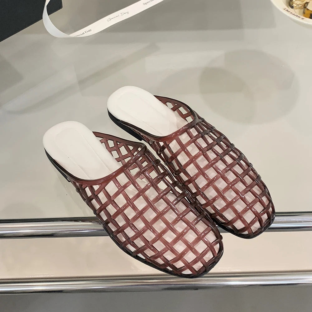 Women Jelly Flats Fashion Slip-On Flats Closed Toe Hollow Out Ballet Flats Breathable Casual Flat Sandals for Outdoor Travel