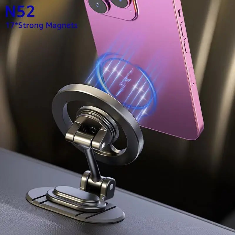 Universal Metal Magnetic Car Phone Holder – Foldable & MagSafe Compatible