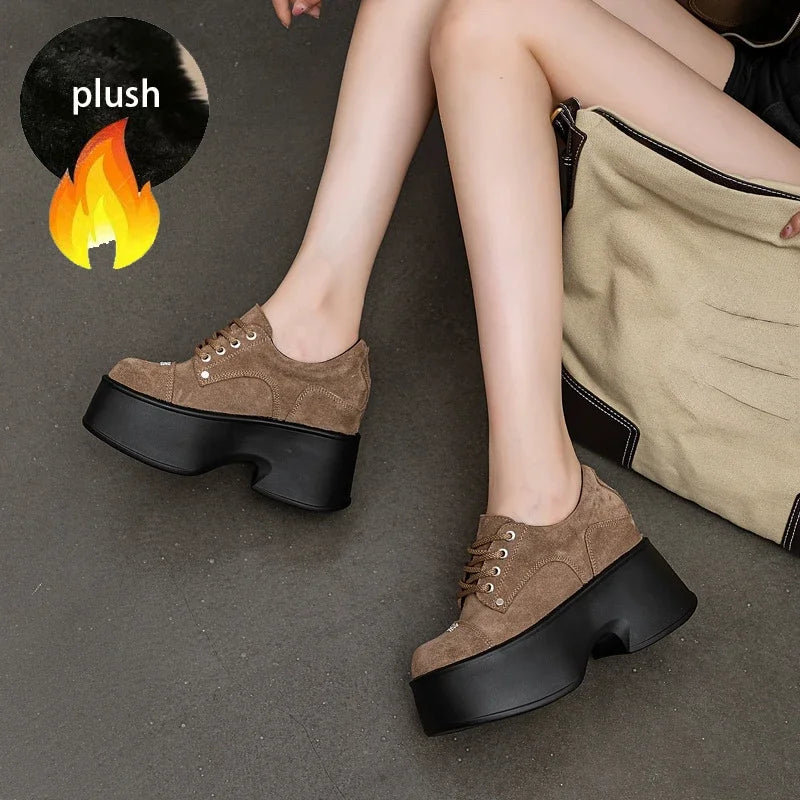 Fujin 11cm New Synthetic Suede Leather Pumps Fashion Comfy Spring Autumn Microfiber Chunky Sneakers Women Platform Wedge Shoes