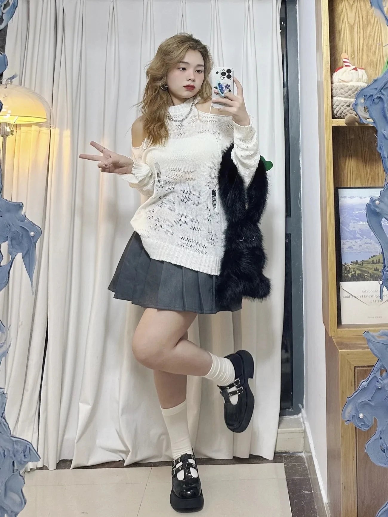 Exposed Shoulder Knitted Top Loose Women Y2k Aesthetic Hollow Out Thin Pullover Jacket Spring Summer Fashion Casual Sexy Sweater