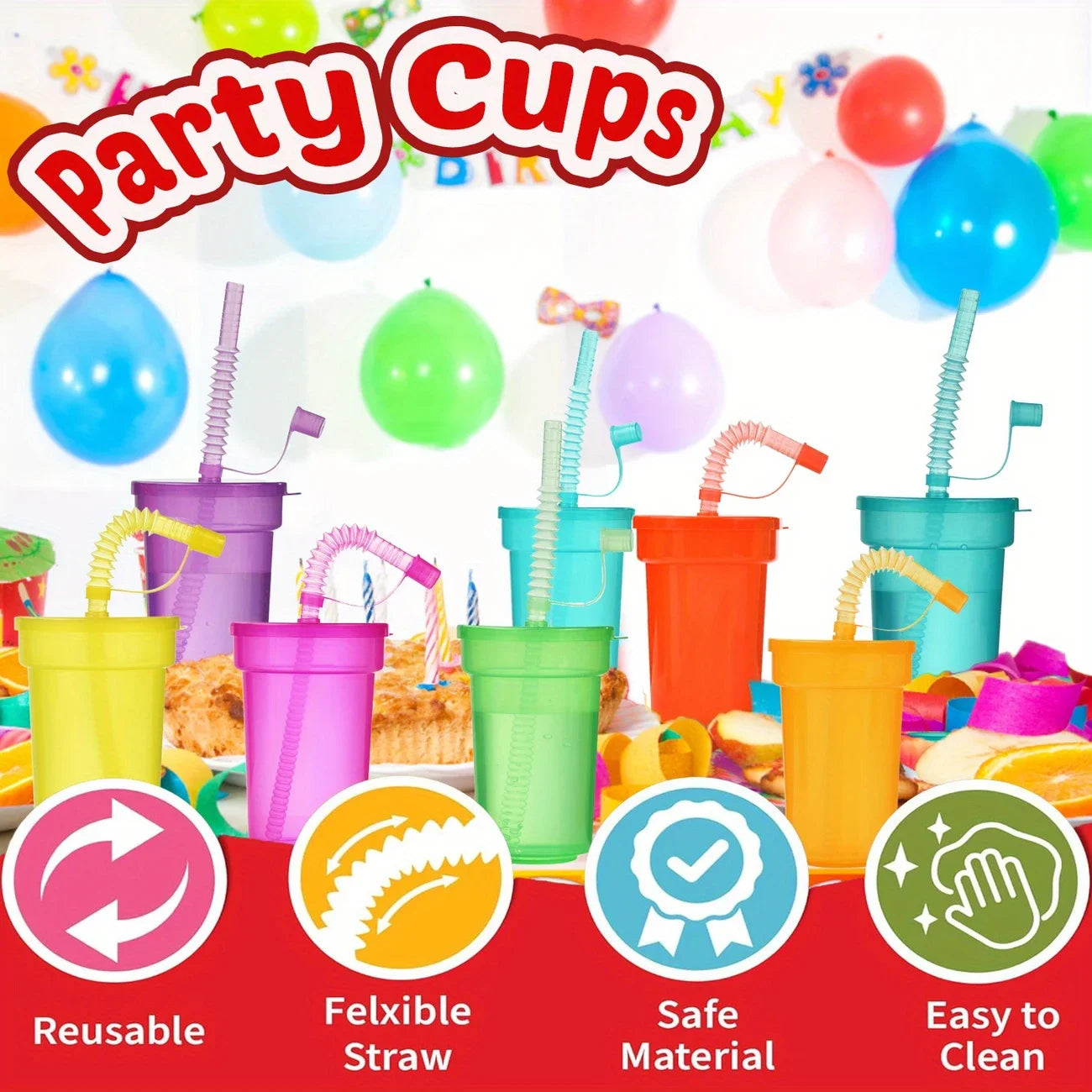 Colorful Expandable Plastic Straw Cup with Leak Proof Lid Siphon Mug for Summer Outdoor Travel Home Juice Milk Water DrinkingUse