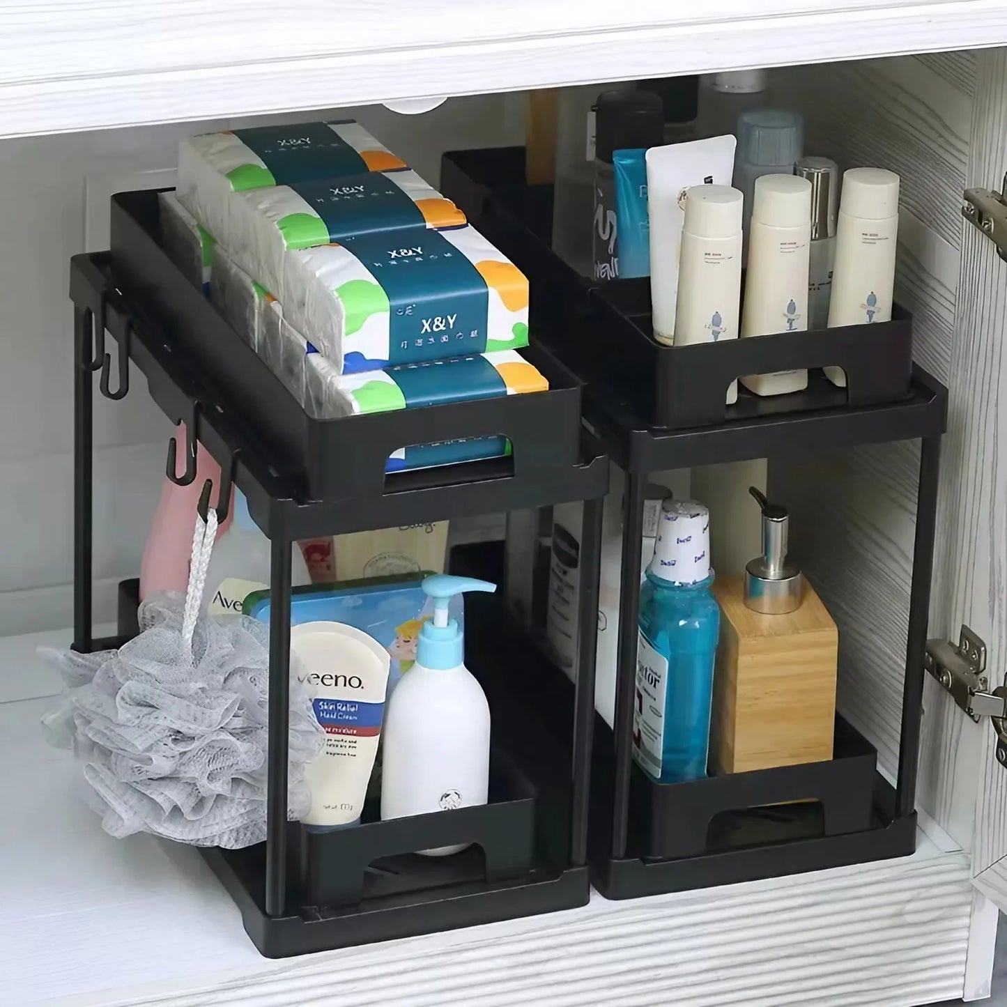 Under Sink Kitchen Organizer, 2-Pack Expandable Kitchen Organizer, Multi-Purpose Kitchen Personalized Style (Customizable)
