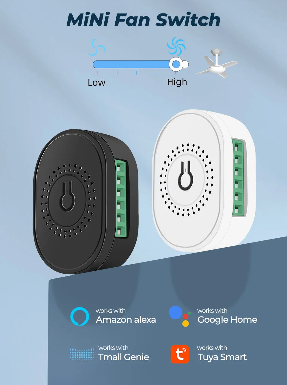 Tuya Wifi Smart Ceiling Fan Speed Switch EU 220V Mini Wall On Off Module Remote Electric Control For Alexa Google Home
