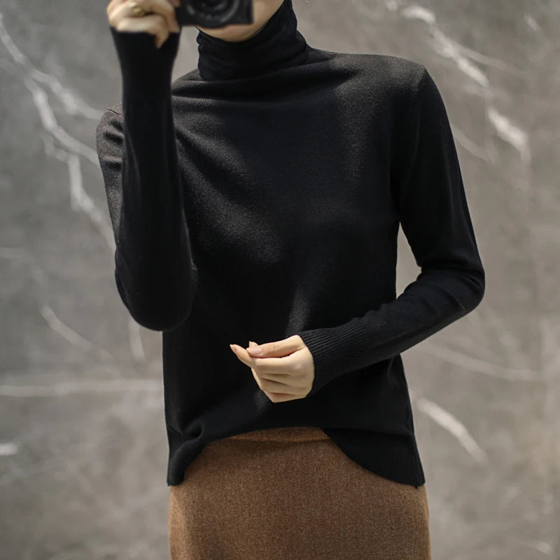 Turtleneck Women Sweater Autumn Winter Warm Bottiming Shirts Korean Fashion Long Sleeve Pullovers Slim Fit Casual Warm Knitwears