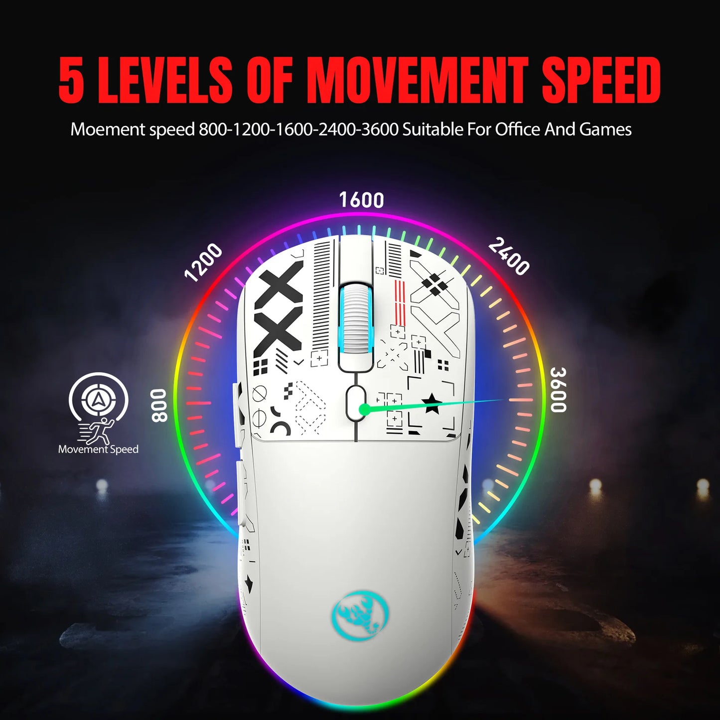 HXSJ T90  Thir-Mode wireless mouse (Wired+2.4G+BT) RGB Backlight 650mAh Gaming Mouse