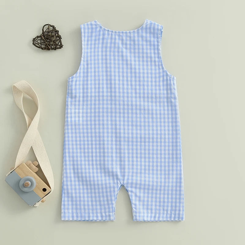 Cute Toddler Striped Sleeveless Romper Jumpsuit with Round Neck and Button Closure for Baby Boys and Girls