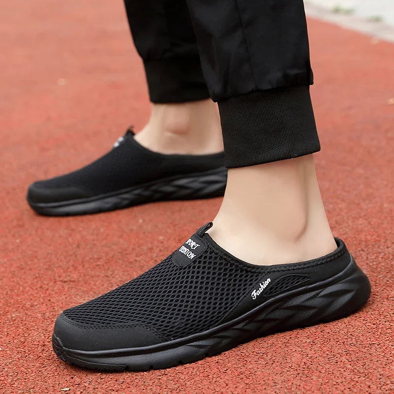MAEDEF Half Slippers Outdoor High Quality Anti-slip Men Leisure Shoes Mesh Breathable Soft Comfortable Flat-bottomed Slippers