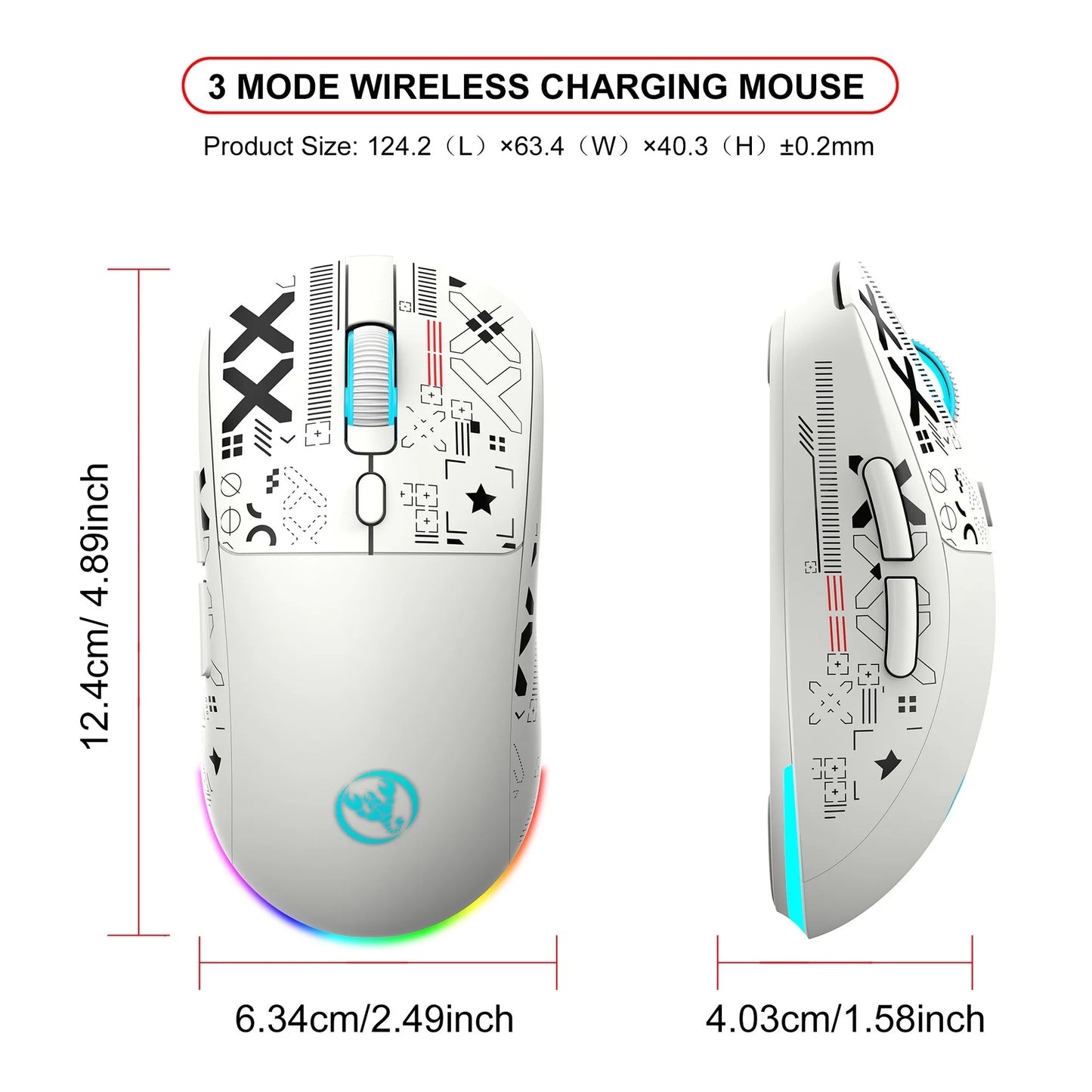 HXSJ T90  Thir-Mode wireless mouse (Wired+2.4G+BT) RGB Backlight 650mAh Gaming Mouse