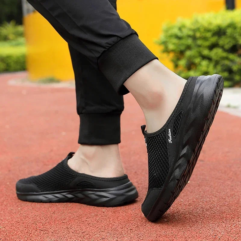 MAEDEF Half Slippers Outdoor High Quality Anti-slip Men Leisure Shoes Mesh Breathable Soft Comfortable Flat-bottomed Slippers