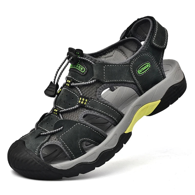 Summer Men's Sandals Classic Genuine Leather Sandals Fashion Outdoor Hiking Shoes Light  Breathable Non-slip Sneakers 38-48