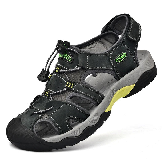 Summer Men's Sandals Classic Genuine Leather Sandals Fashion Outdoor Hiking Shoes Light  Breathable Non-slip Sneakers 38-48