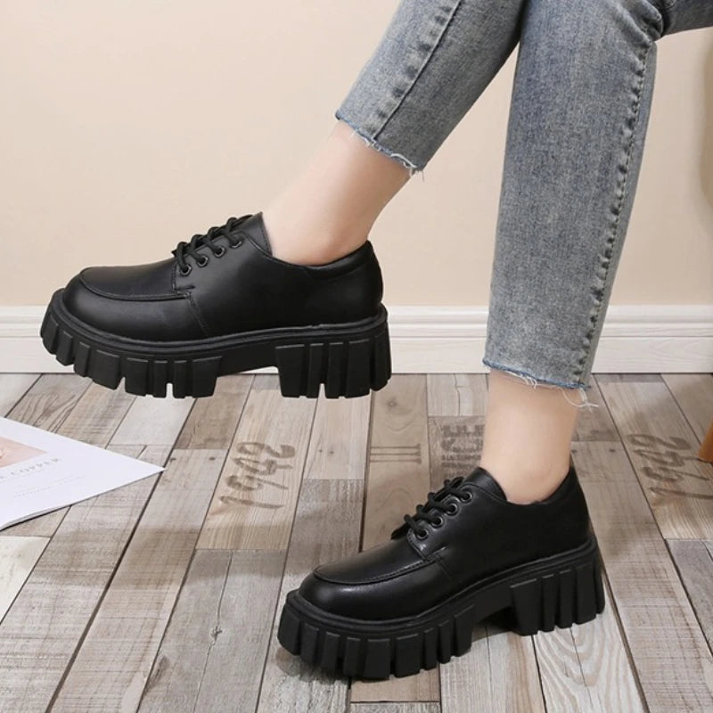 Women's Leather Lace-up Loafers 2025 New Platform Shoes Fashion Designer Leather Shoes Casual Flat Shoes