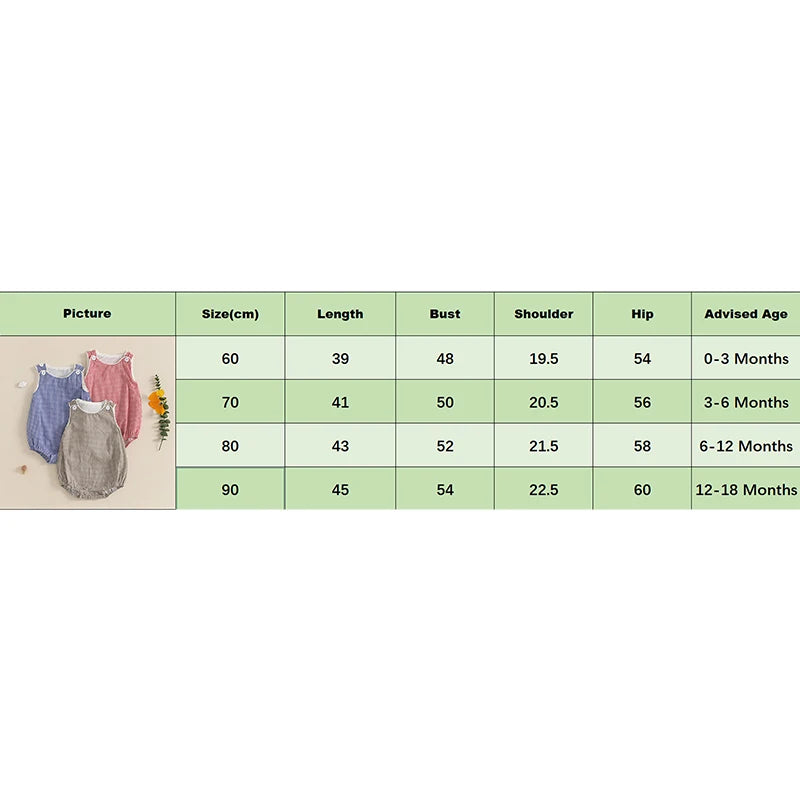 0-18M Newborn Baby Summer Tank Romper Plaid Print Sleeveless Round Neck Jumpsuit for Boys and Girls