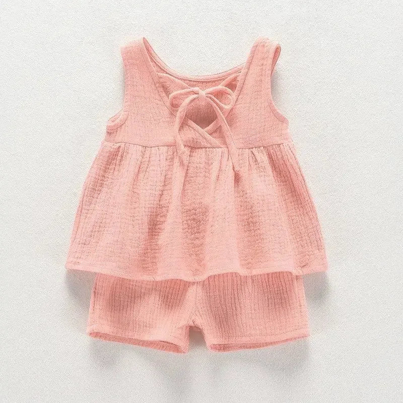 Baby Girls Outfits Clothes Summer Muslin Cotton Sleeveless Vest Dress Shorts Shirt Suits Fashion Top+Trousers Sets 2pcs 0-4T M
