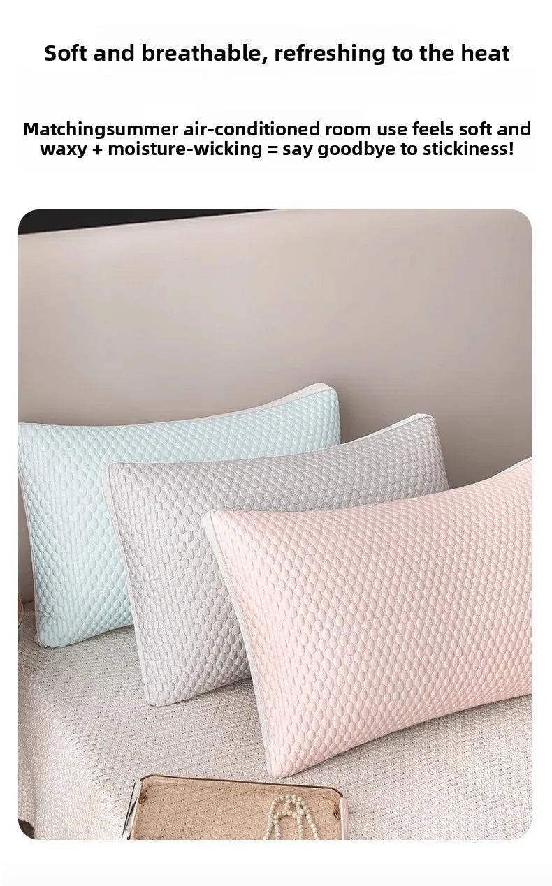 1PC Summer Cooling Ice Silk Pillow Breathable Mesh Edges 3D Ergonomic Cervical Support Pillow Core for Home Hotel 2025 New