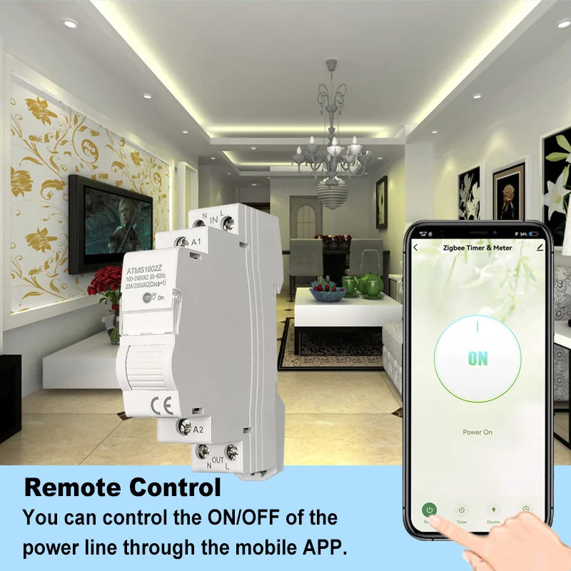 Tuya Smart Life ZigBee 20A Switch and Timer Power Monitor Energy Meter Remote Control Supports Google Home Alexa Home Automation