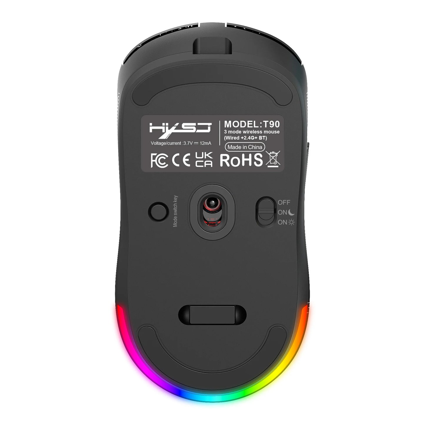 HXSJ T90  Thir-Mode wireless mouse (Wired+2.4G+BT) RGB Backlight 650mAh Gaming Mouse